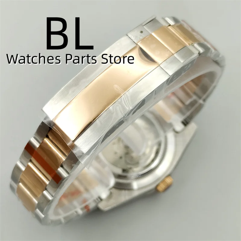 BLIGER 36mm/39mm Two Tone Rose Gold Mechanical Watch For Men NH35 Movement Sapphire Glass Brown Dial Rose Index Green Luminous