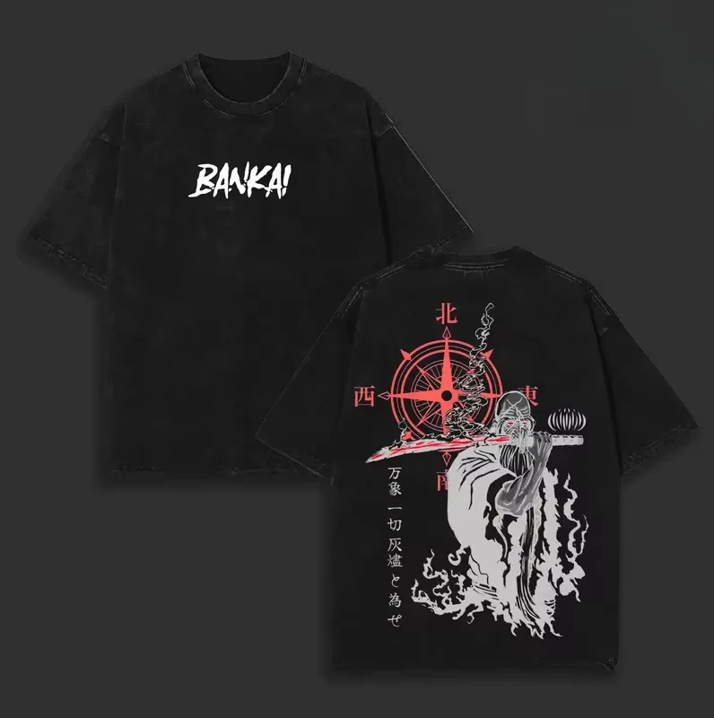 Anime BLEACH Yamamoto Genryuusai Shigekuni Graphic T‑shirt Unisex Vintage Washed Cotton Short Sleeve Streetwear Casual Tops