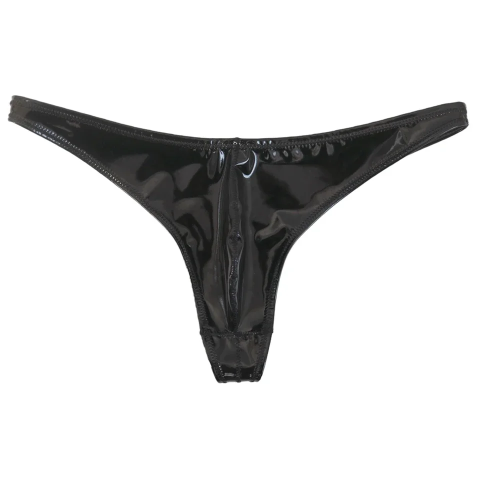 1pc Men Latex Ammonia Glossy Briefs Sexy Tight G-strings Bulge Pouch Low Rise Gay Thongs Patent Leather Pantie Clubwear