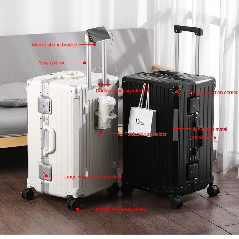 Middle Size Suitcase Multi Function Trolley Case Business Boarding Case TSA Travel Suitcase Aluminum Frame Luggage