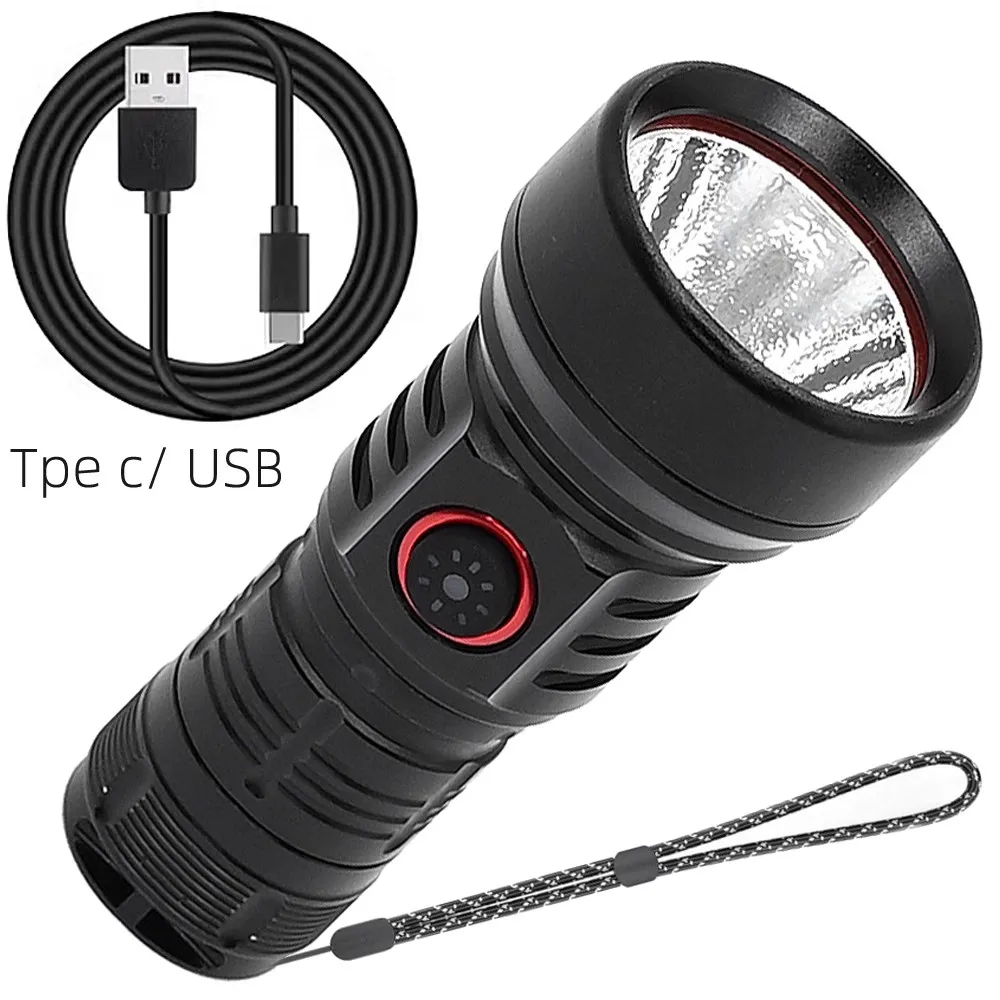 Flashlight High-lumen rechargeable, ultra-bright high-power LED tactical flashlight handheld USB suitable for emergency, camping