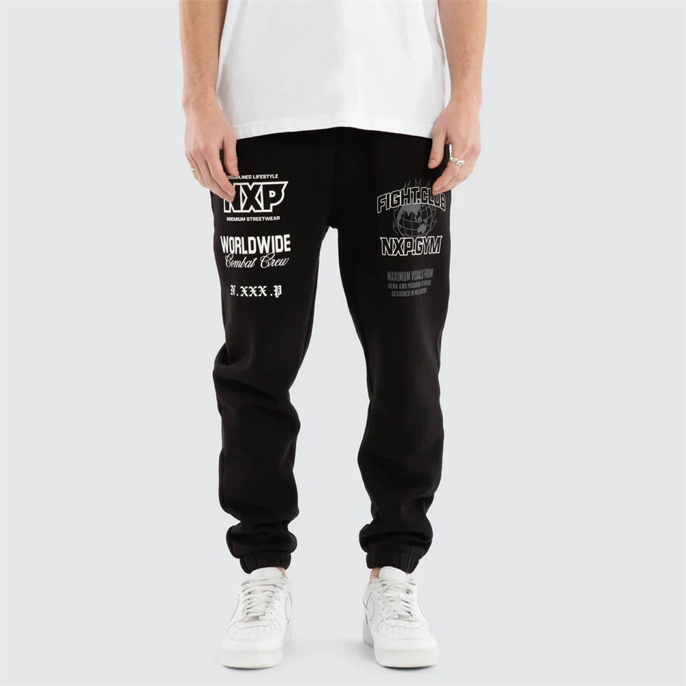 

Rare Good Goods Large Size Fce Lined Casual Sports Trendy Printed Long Pants Loose Fit Cotton Polyester Winter Leisure