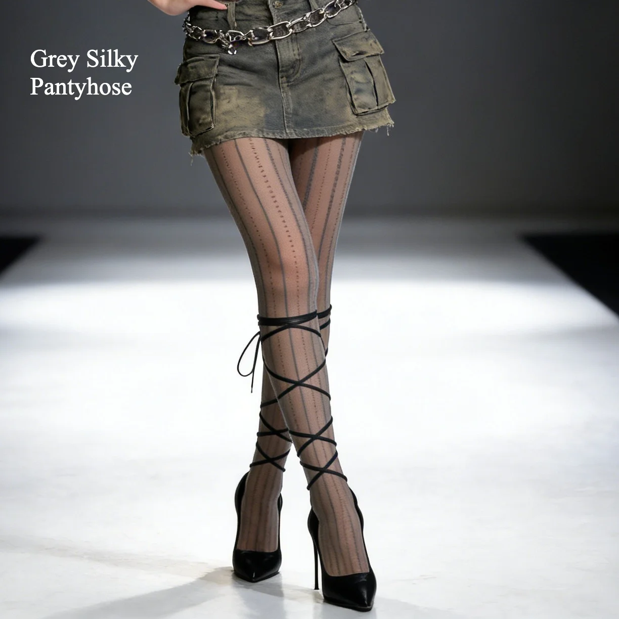 

Grey Silky Pantyhose Dance Club Wear for Summer Spring Fall Women Vertical Stripe Body Stockings White Purple Sheer Tights