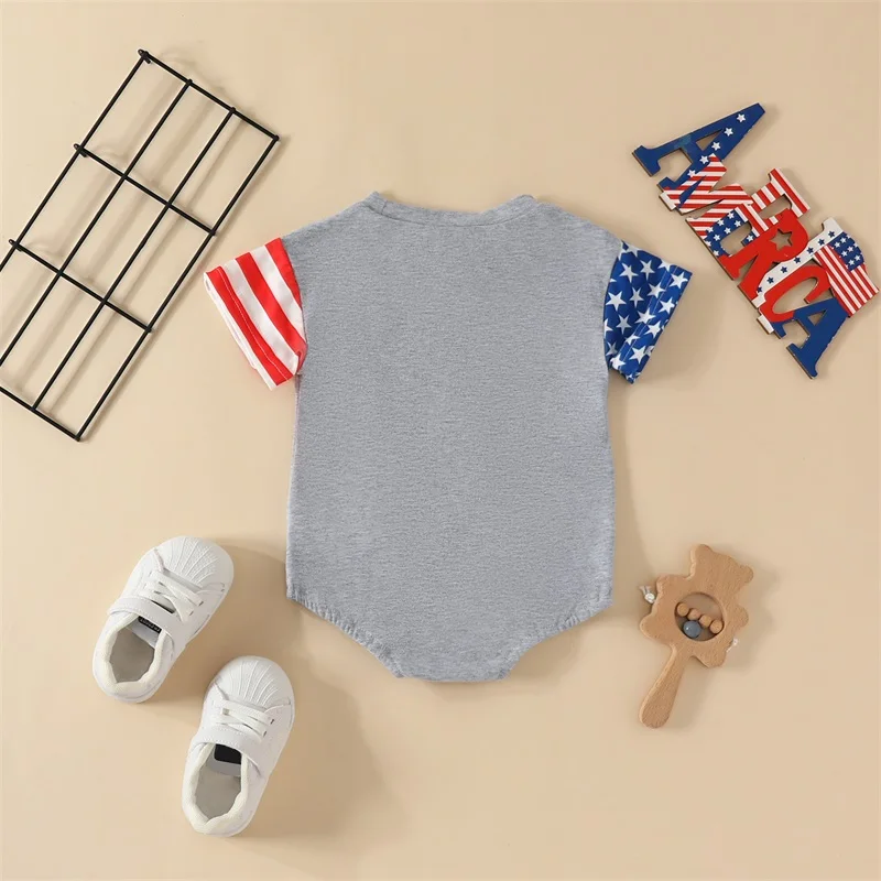 

Cute Baby Boys Romper with American Flag Print Short Sleeve Jumpsuit for 4th of July Independence Day Celebration