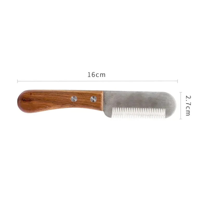 Pet Stainless Steel Wooden Handle Stripping Knife Professional Cat Dog Comb Shaving Plucking Hair Comb Knife Pet Grooming Tools