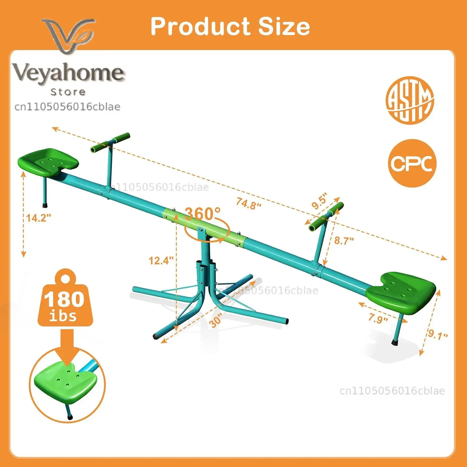Teeter Totter Seesaw for Kids Outdoor-Sit and Spin Teeter Totter with 5-Prong Support Legs, Playground Equipment with
