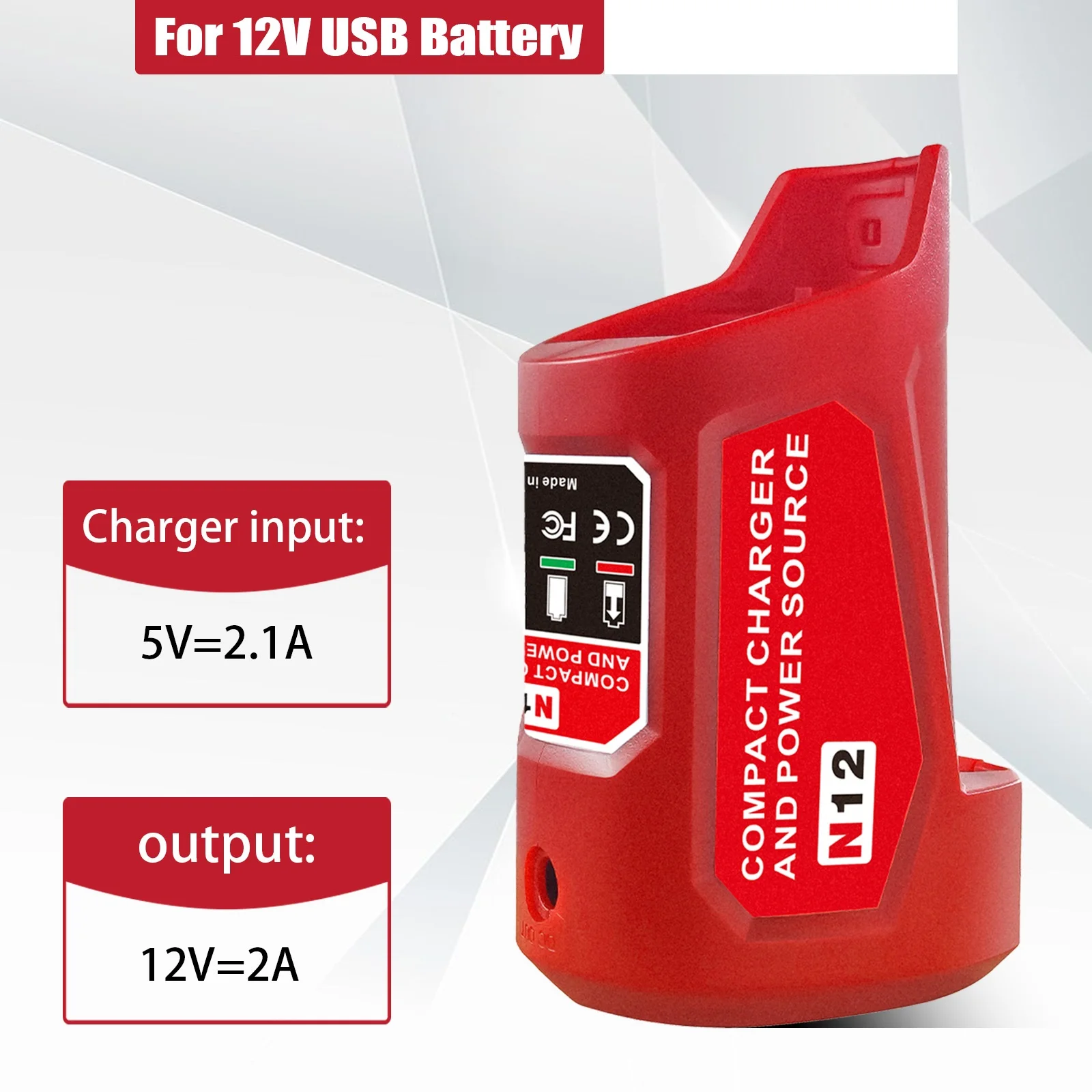 

Fast Charging Adapter Battery Charger Adapter Outdoor Activity 12V 3A DC Port 5V 2.1A USB Port Compact Design For 48-11-2401