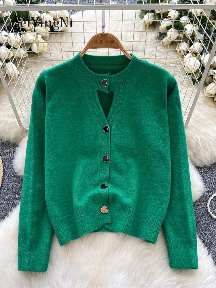 베이잉니 핫스위트 여성용 가디건 시니어 클래시 O넥 싱글 브레스티드 니트웨어 스웨터 여성용 플레인 핑크 그린 탑 아우터웨어