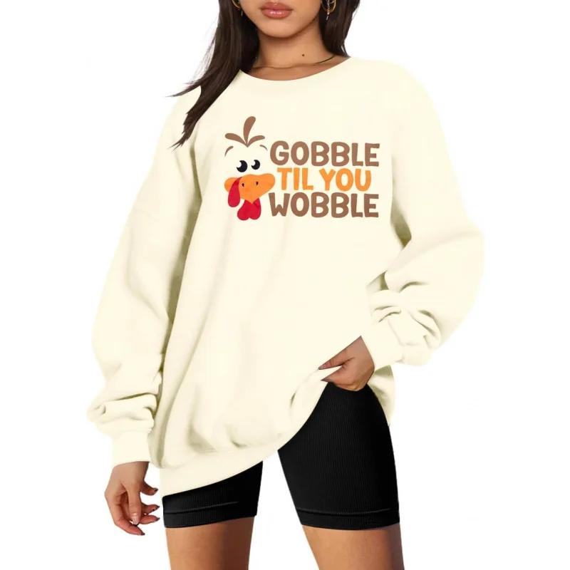 Thanksgiving sweatshirt dames kalkoenoverhemd los letterpatroon gebroken witte trui