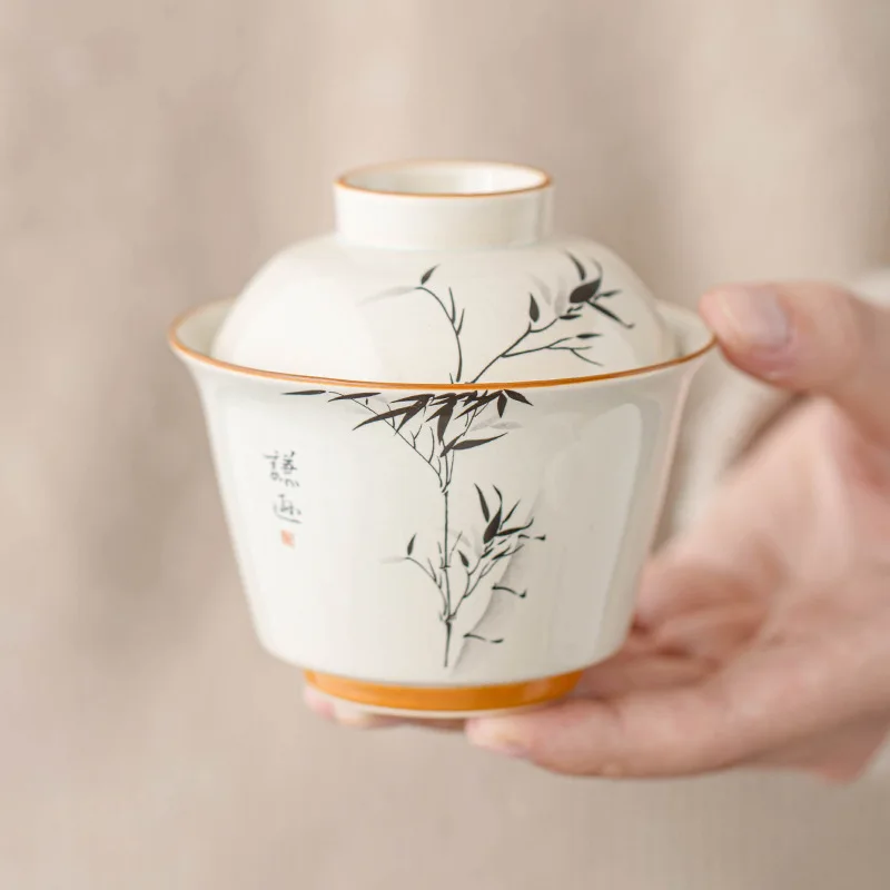 

Чаша Ercai с крышкой из растительного и дерева ясеня, бамбуковая чаша с чернилами, сбор богатства с крышкой, чайная чаша, керамическая чашка для питья, одиночный чайный сервиз