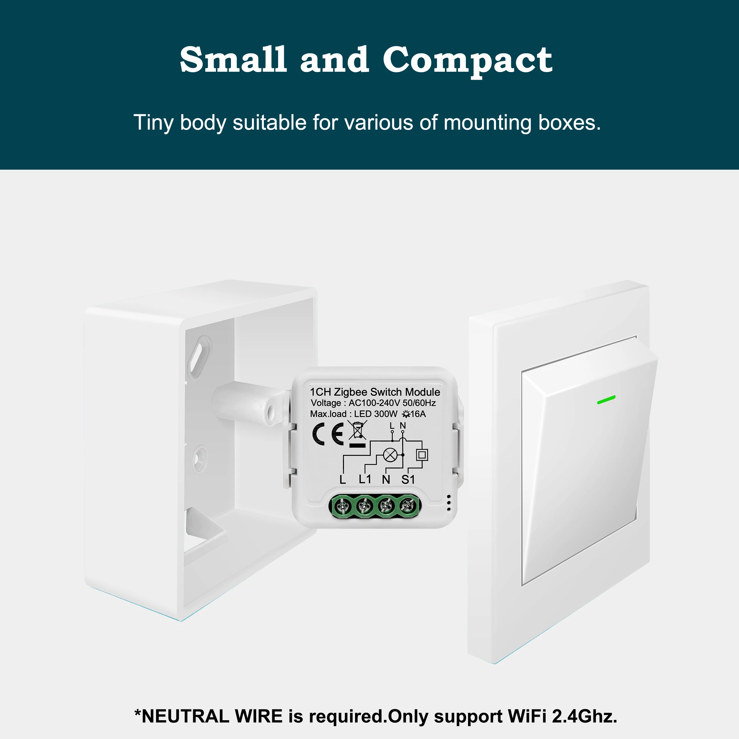 Tuya ZigBee 스위치 모듈, 스마트 조명 스위치, 중성선 필요, 양방향 제어 지원, 알렉사 구글 홈과 작동, 16A