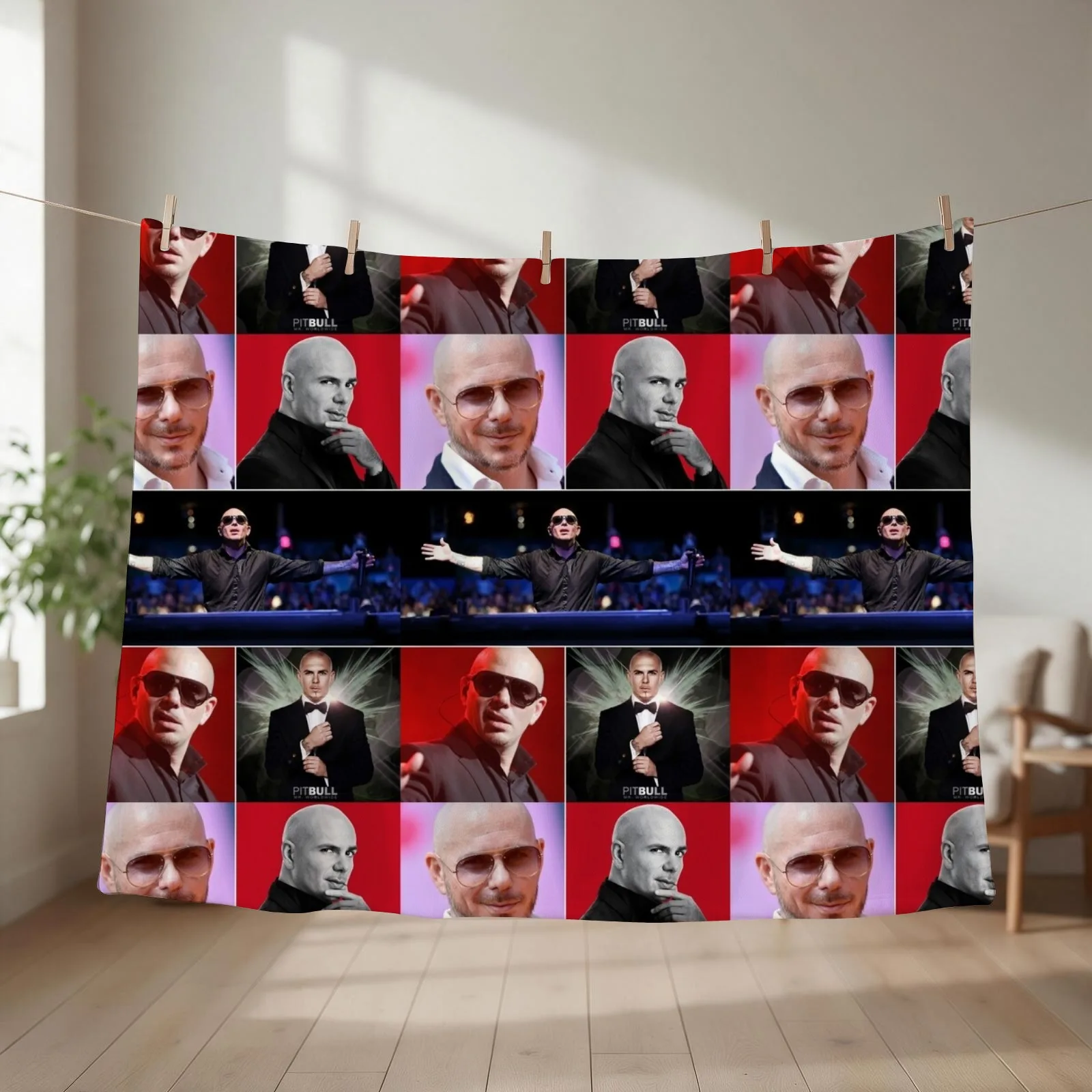 Pitbull American rapper Aesthetics Photos Compilation Collage - 1 Throw Blanket