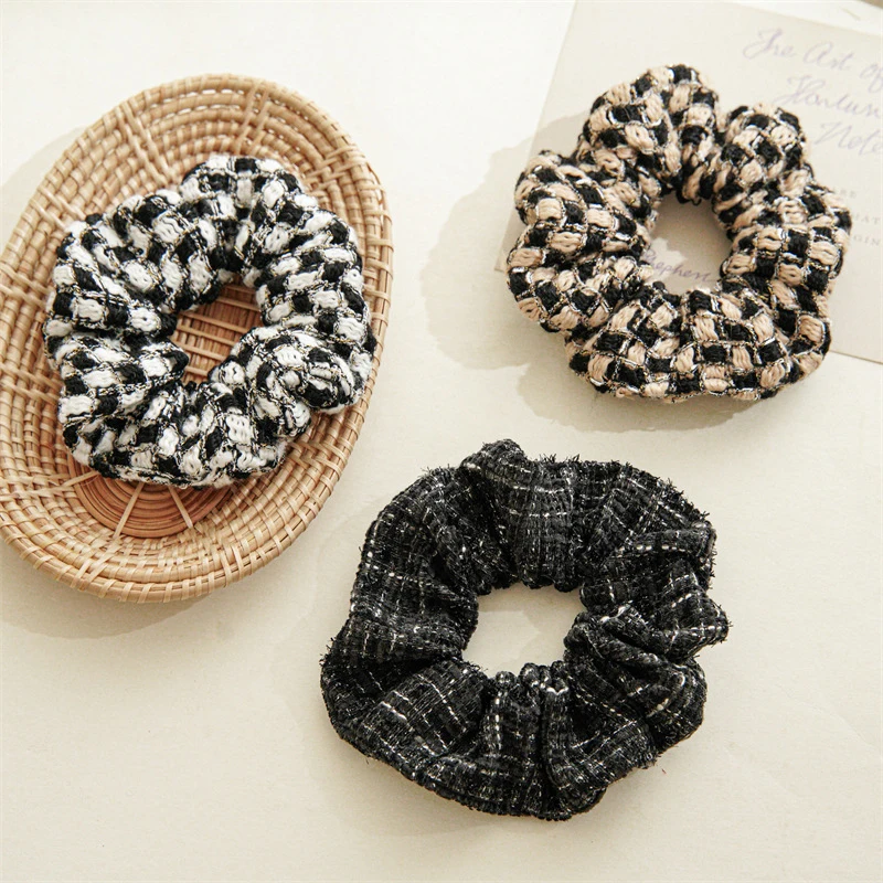 

New Lattice Elastic Hair Rubber Band Thick Plaid Fabric Hair Rope Ponytail Holder Hair Tie Tweed Scrunchies DIY Hair Accessories