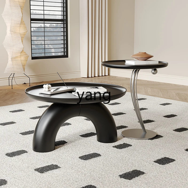 LMM retro medieval style living room household round stainless steel corner table designer balcony coffee table