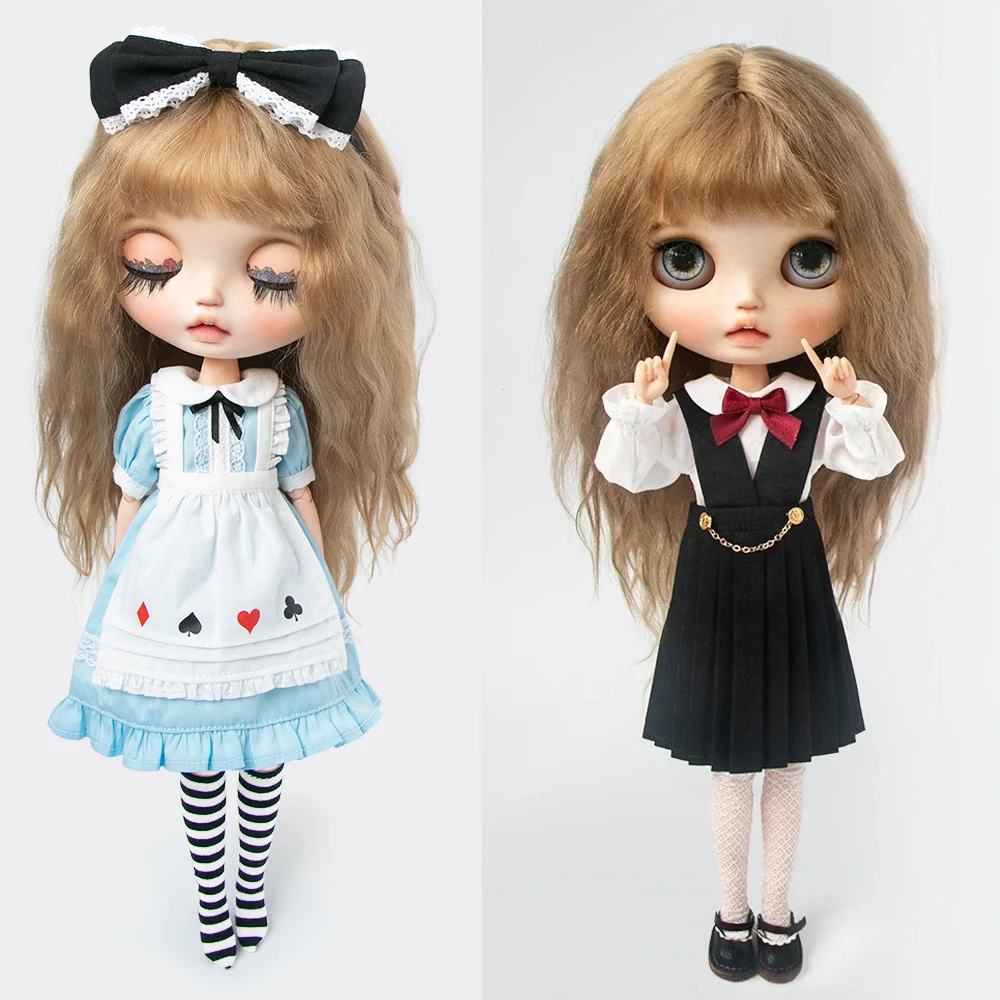 Blyth 옷 레이스 빈티지 드레스 셔츠 플리츠 스커트 유니폼 세트 메이드 스커트 정장 Ymy Licca Azones Ob22 24 27 인형 액세서리