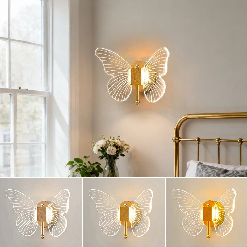 

Butterfly Wall Lamp Corridor Lamp Modern Simple Creative Nordic Living Room Bedside Bedroom Lamp LED Indoor Lighting Decoration