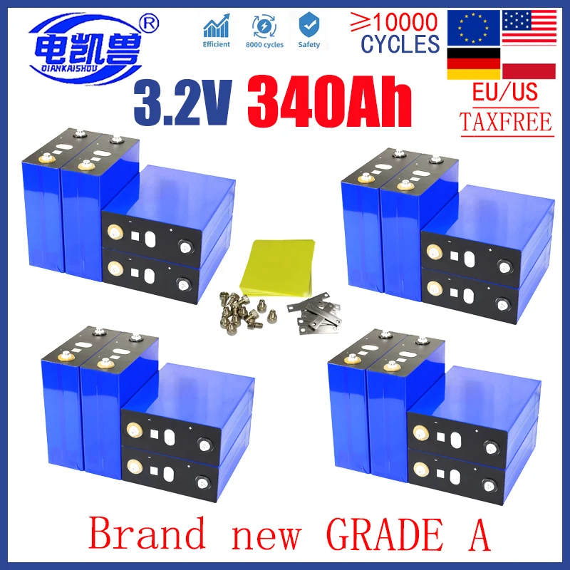 

New 3.2 V 340AH 3C Degree A LifePo4 Rechargeable Battery DIY 12V 24V 48V Lithium Iron Solar Phosphate Golf Camping Battery