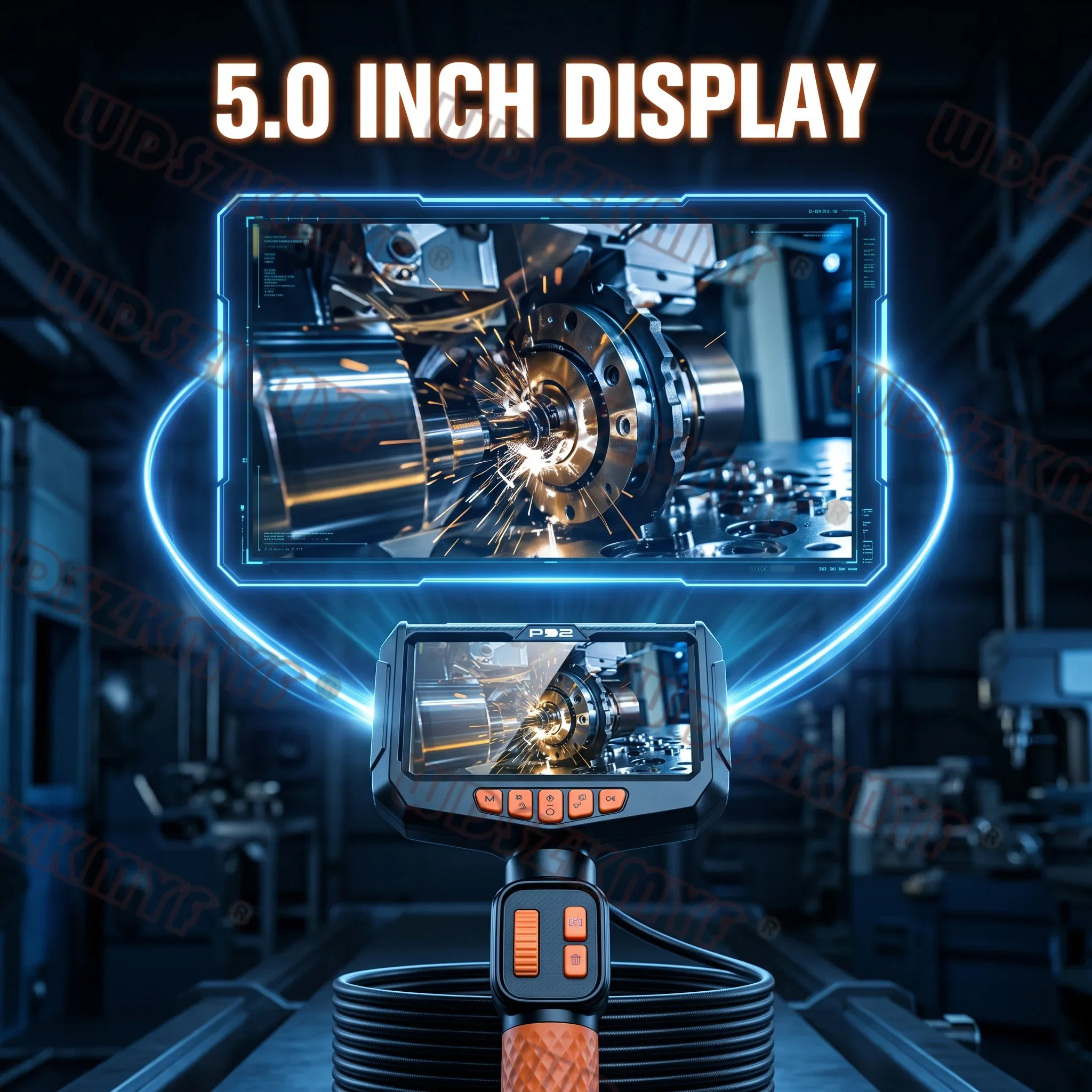 360° Rotatable Lens 5 Inch Portable Industrial Endoscope 6mm 1080P IP67 Waterproof LED Borescope For Car Engine Pipeline Check image 3
