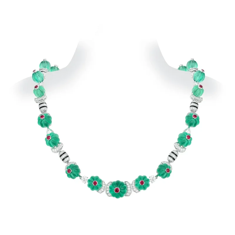 Bellux  925 Silver White Gold Plated Synthetic Zircon Light Green Summer Fruit Series Pumpkin Carved Gems Fine Jewelry Necklace