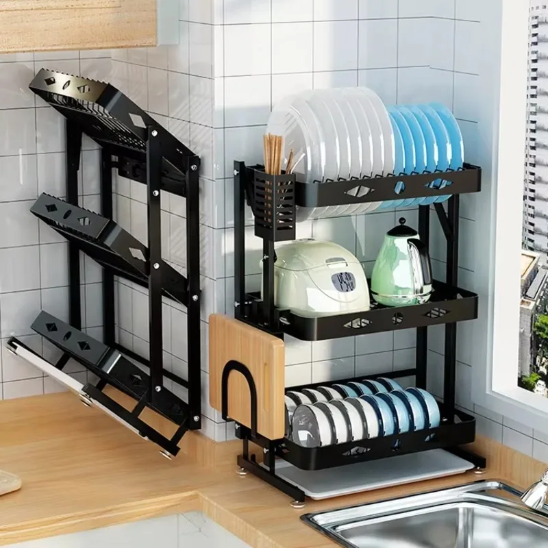 

2021 New Wall/Desktop Stainless Steel Foldable Dish Rack with Drip Tray Kitchen Accessories Storage