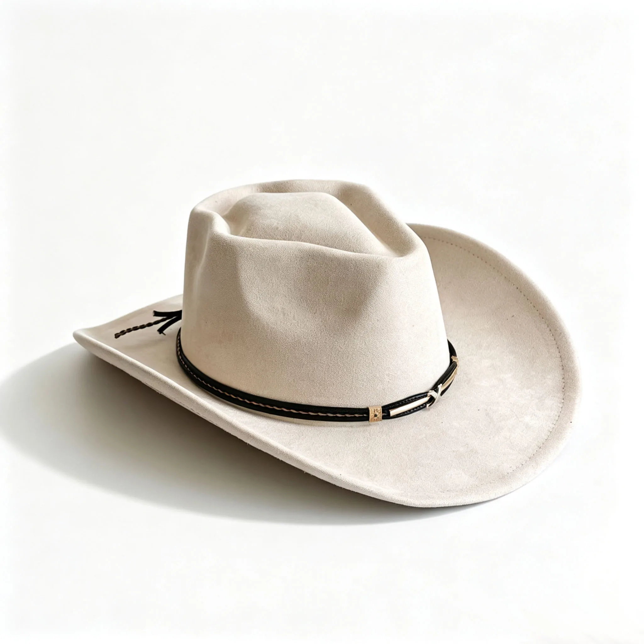 Vintage Off White Faux Suede Cowboy Hat Thin Black Leather Rope Band Western Cowgirl Sun Hats Casual Travel Fedora Caps