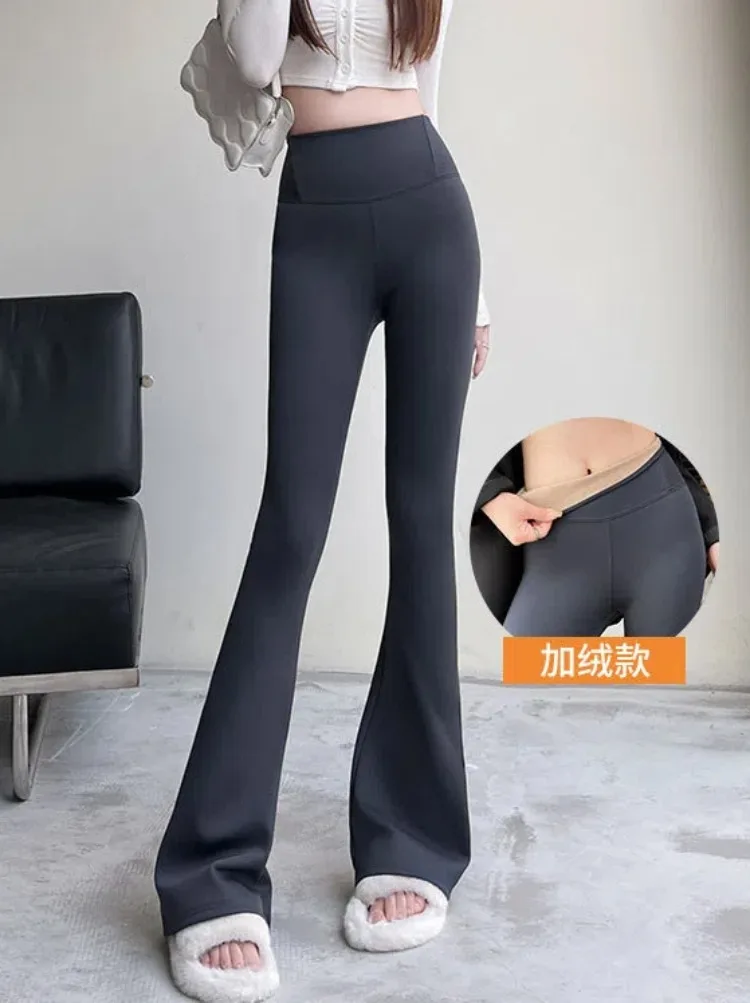 Leggings femininas formigas pele de tubarão sino-bottoms calça cintura alta hip levantamento inverno quente engrossado elástico calças de yoga forro de pelúcia