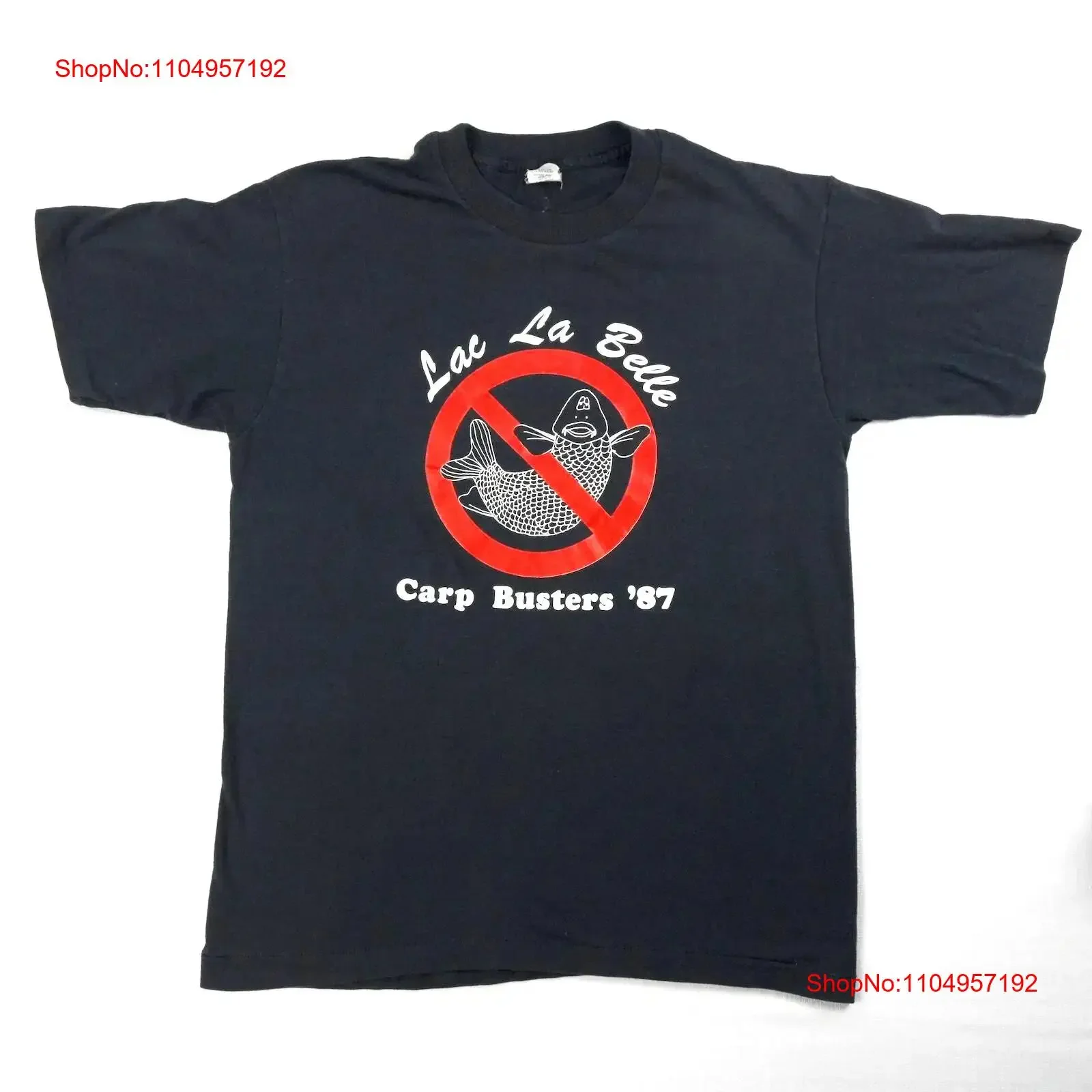 

Vintage Fishing T Shirt 80s XL Medium Wisconsin Carp Busters Black Lac La Belle vintage Washed Stylish Breathable homme
