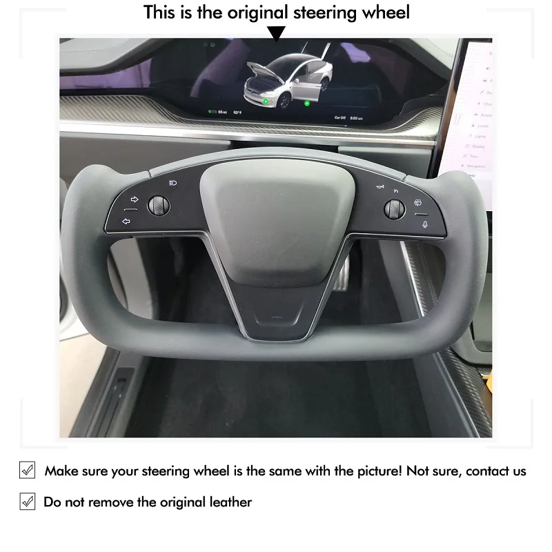 MEWANT White Leather Carbon Fiber Car Steering Wheel Cover for Tesla Model S 2021-2023 Model X 2021-2023