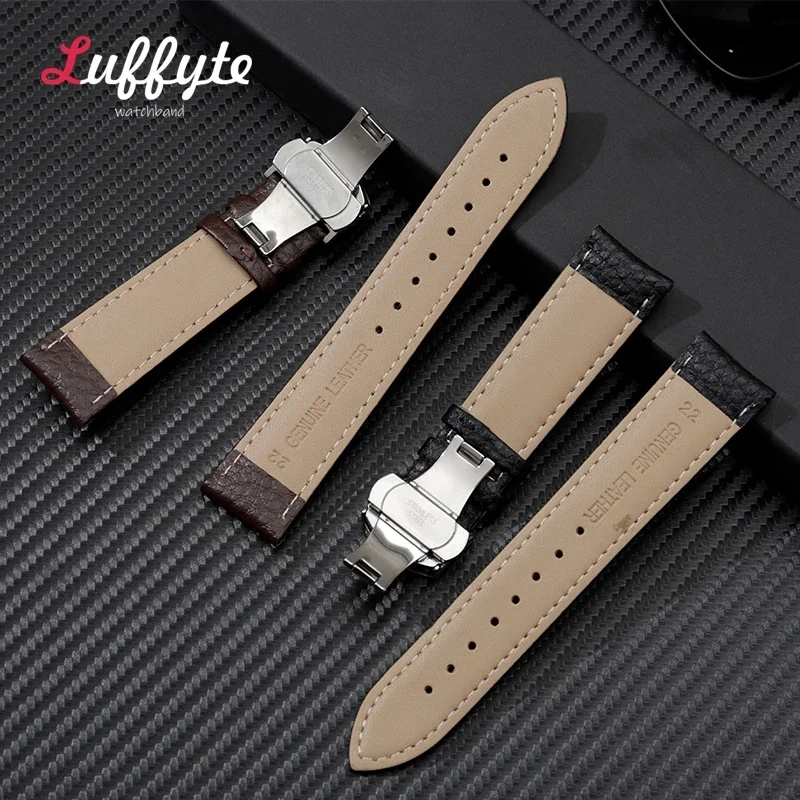 Leather Watchband 18mm 20mm 22mm Bracelets Belt Black Brown Green Blue Watch Strap with Butterfly Buckle Replacement Watch Band