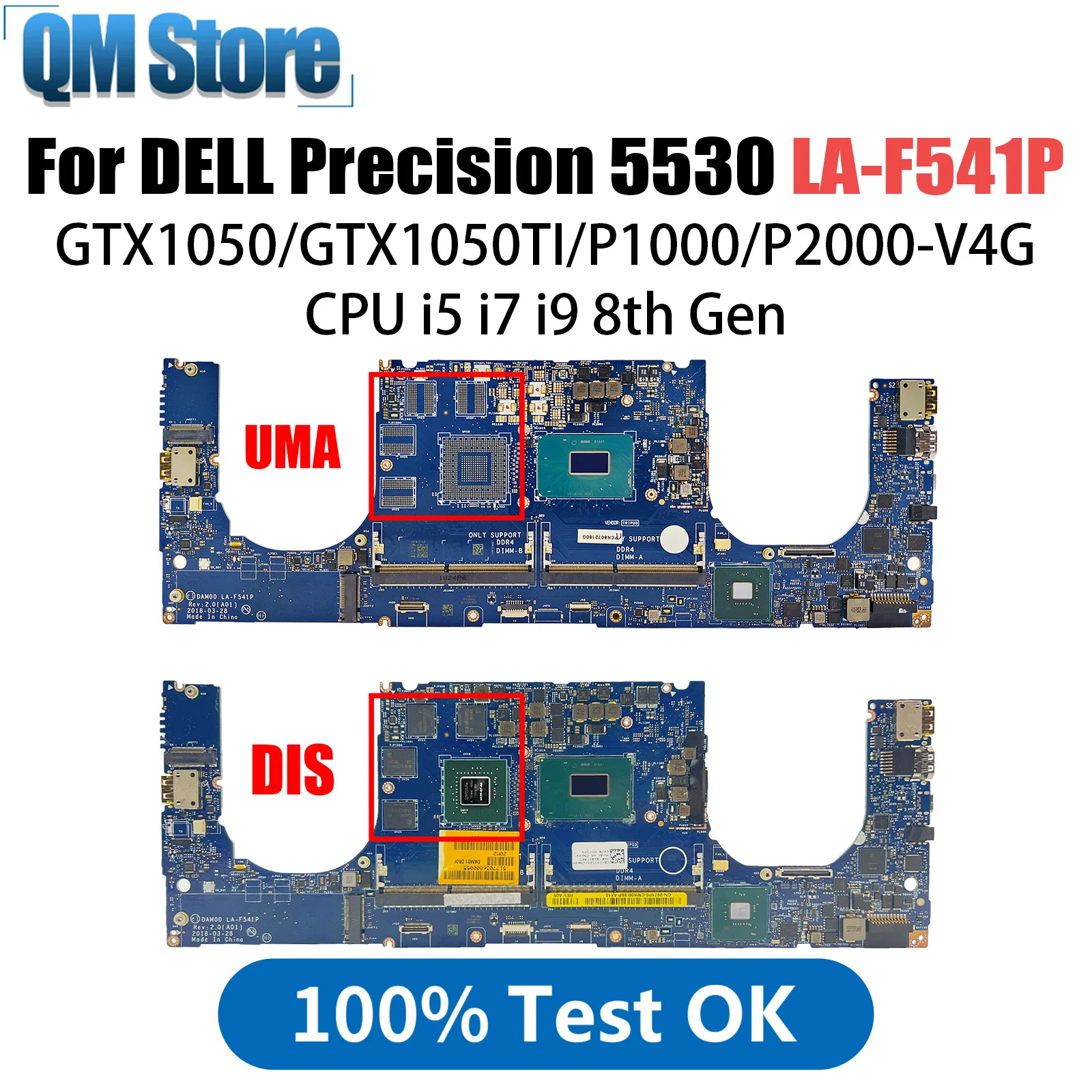 For Dell Precision 5530/XPS 15 9570 laptop motherboard LA-F541P with I5 I7 I9 CPU GTX1050/GTX1050TI/P1000/P2000 100% Tested