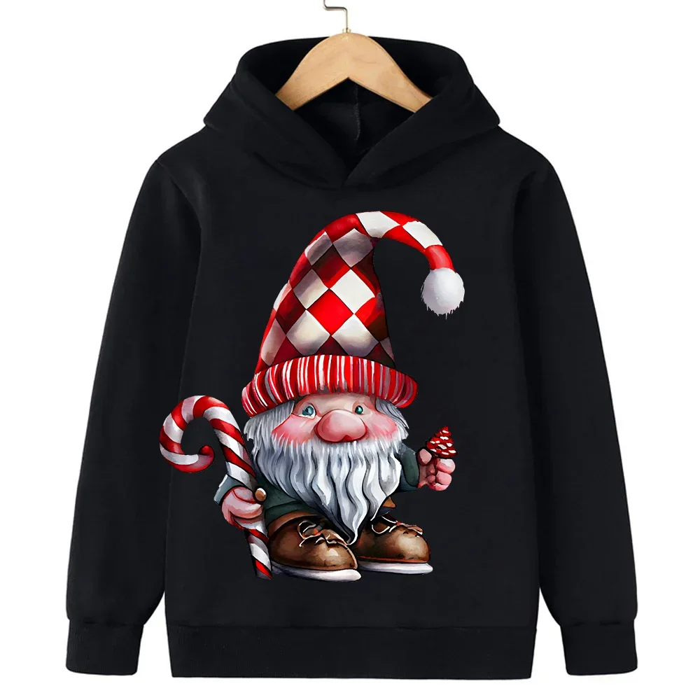 Kerstman bedrukte top met capuchon voor herfst en winter, casual en comfortabele kinderkleding voor jongens en meisjes