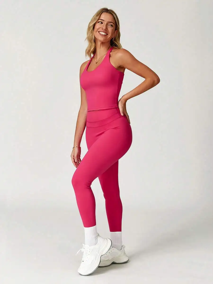 

Womens Yoga Tank Top And Leggings Set High Stretch Sportswear Comfortable Skin Friendly