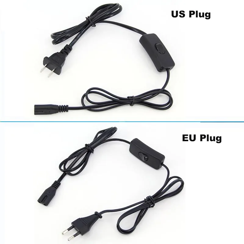 2Pin Prong AC US EU to C7 C8 Extension EU US power Cable LED Light Power swich Cord American European Figure 8 Laptop For PS4 B4