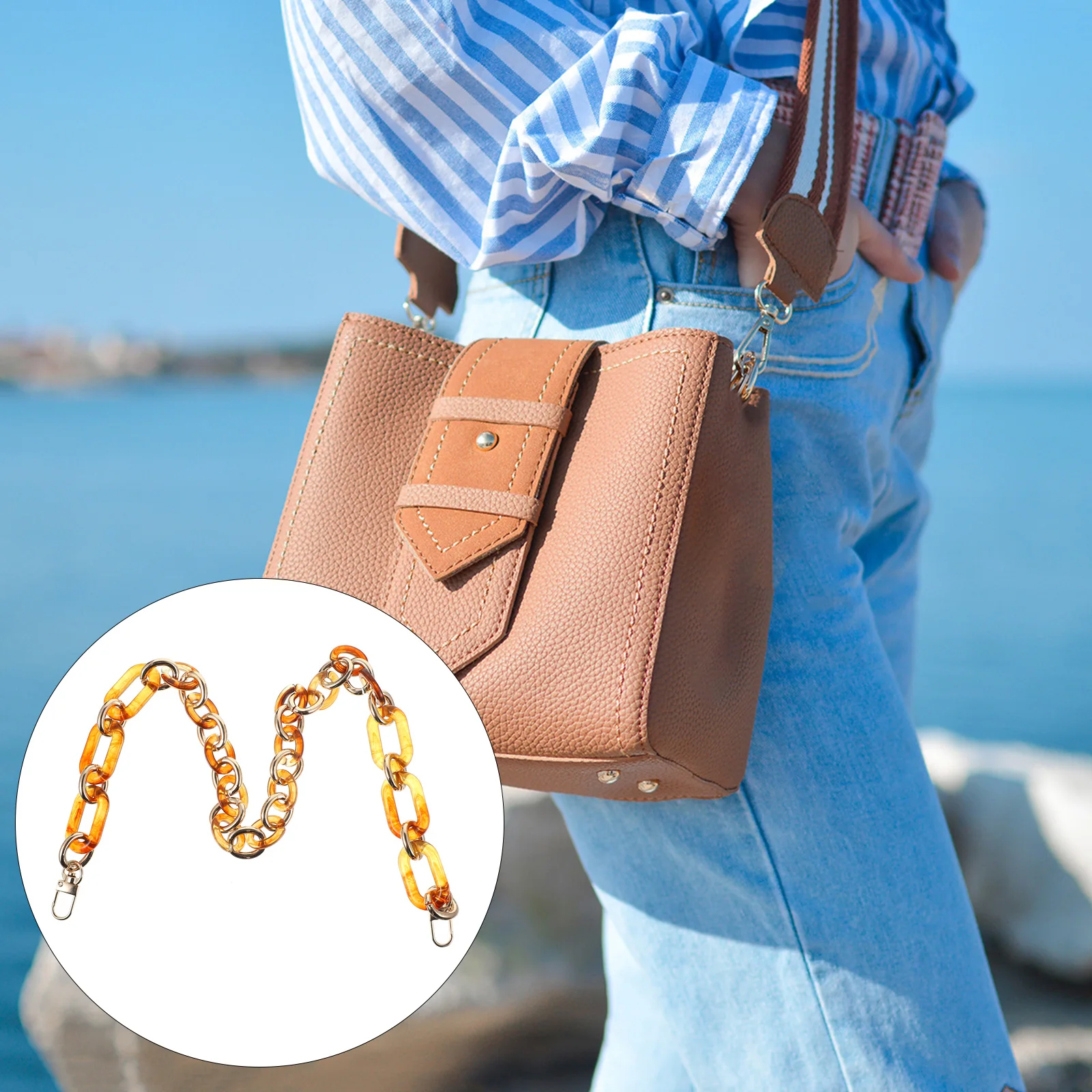 Catena per Borsa in Resina, Tono Ambra, Cinghia Decorativa per Borse, Catena Corta di Ricambio, Accessorio Fai-da-Te per Borse, Ciondolo Retrò alla Moda