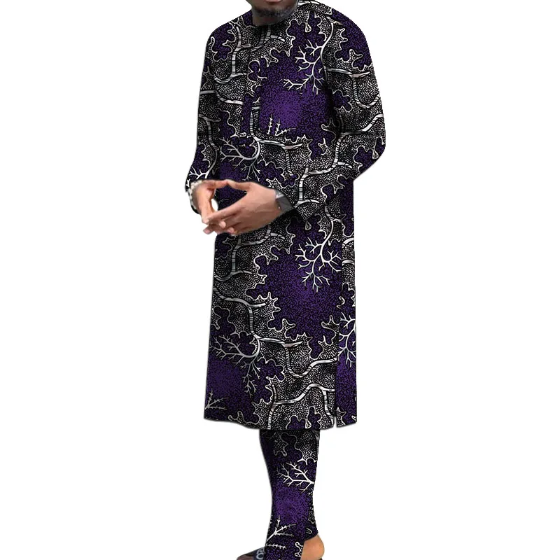 

Оригинальный дизайн, мужской комплект с нигерийским принтом, длинная рубашка, брюки с эластичной резинкой на талии, индивидуальные африканские этнические костюмы, праздничная одежда