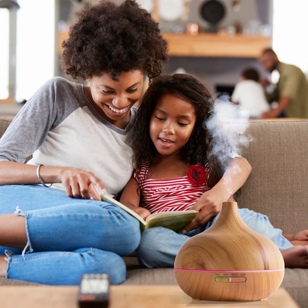 500ml Wood Grain Humidifier with 7-Color LED, Sleep Aid, Stress Relief & Air Freshener