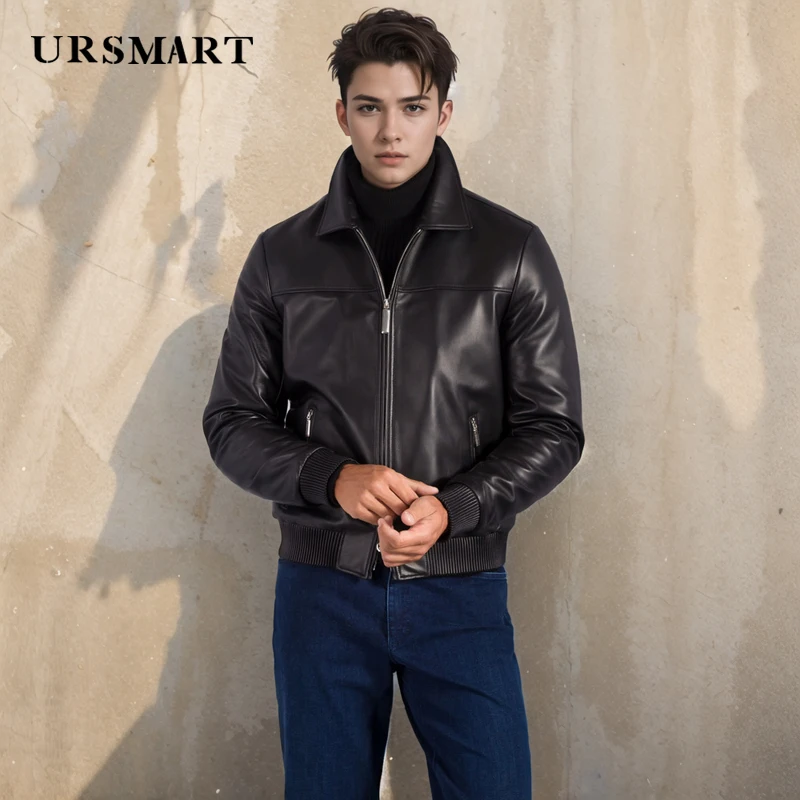 

Classic black leather lapel men's jacket 2024 new product fashionable and high-quality sheepskin custom size short Coat