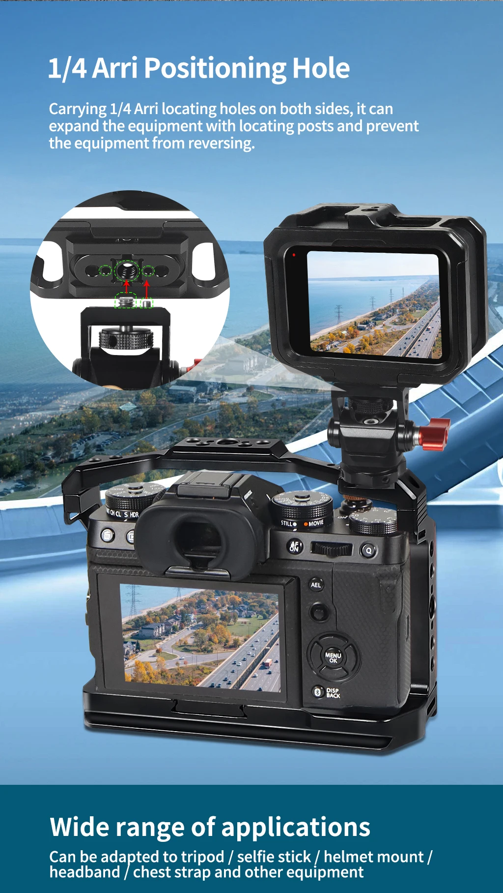 Aluminiumlegierungs-Kamerarahmenkäfig mit Cold-Shoe-Halterung, magnetischem, faltbarem Adapterhalter für GoPro Hero 13 11 10 Black Housing Rig – Detail 8