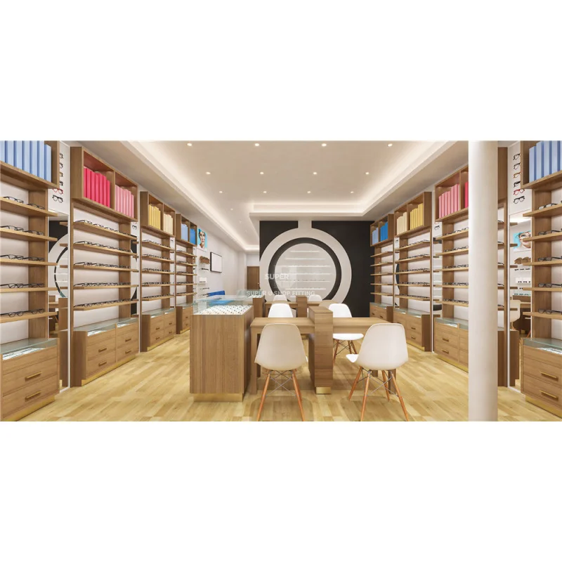 Présentoirs muraux en bois personnalisés pour lunettes de soleil, armoire de rangement pour lunettes, boutique d'optique, décoration design d'intérieur