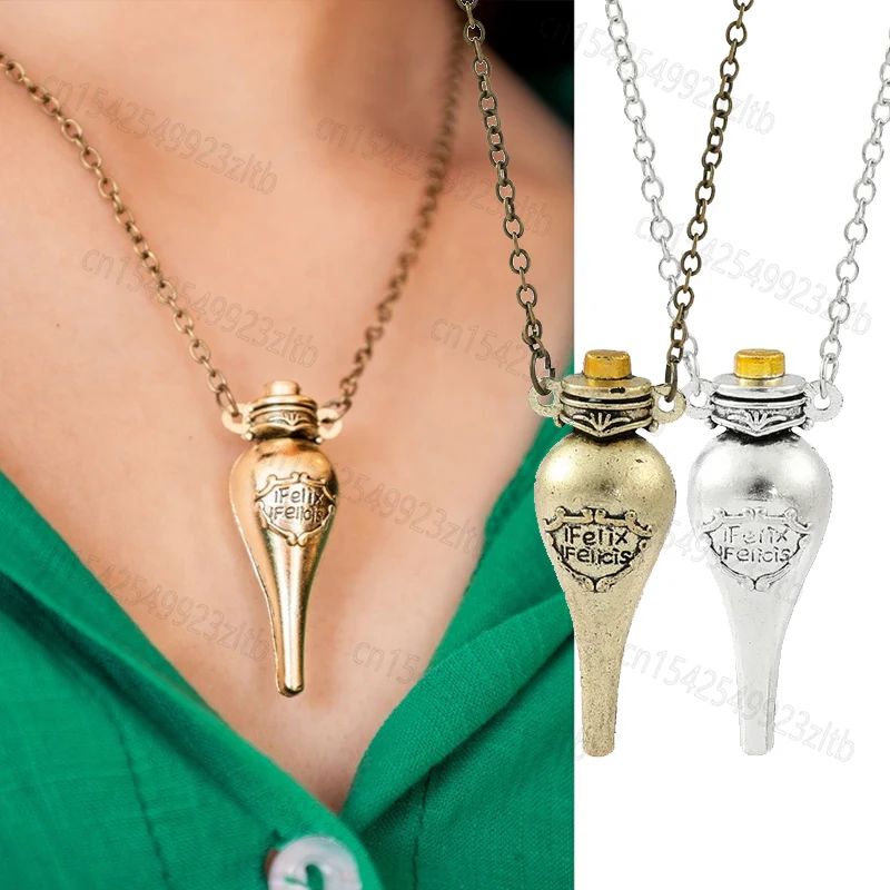 Fashion Harries Alloy Necklaces Potters Liquid Medicine Bottle Felix Felicis Magic Wand Badge Necklace for Women Men Kids Gift