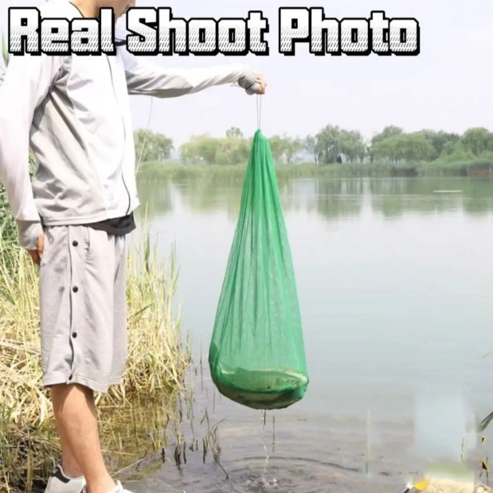 Green Nylon Foldable Fishing Net Bag Lightweight Thread Collapsible Fish Cage Toughness Fishing Basket And Protection