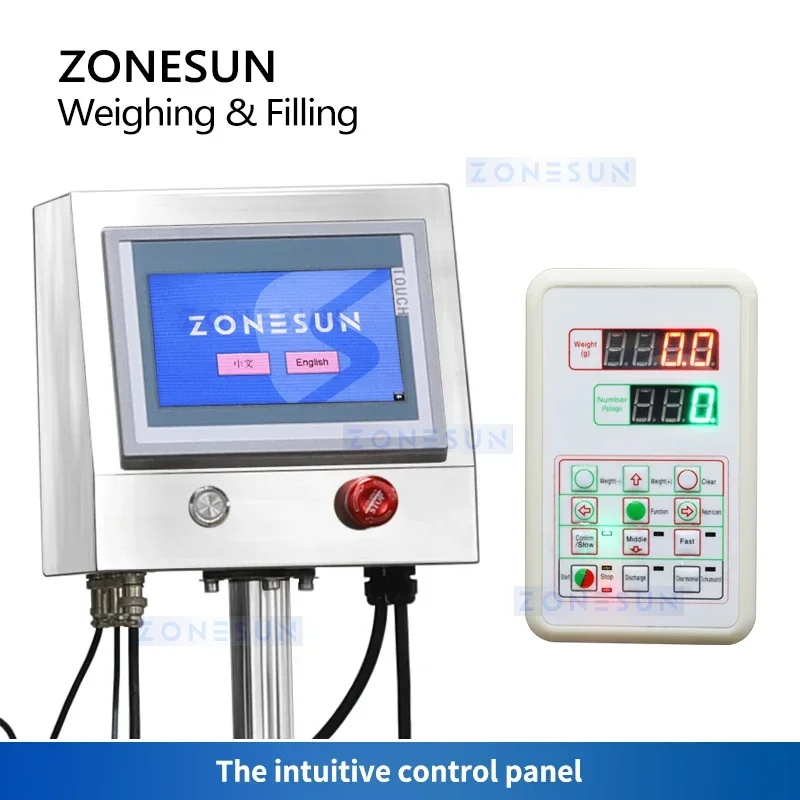 ZONESUN ควบคุมดิจิตอลอัตโนมัติเครื่องบรรจุเม็ดอนุภาคเม็ดข้าวถั่วฟิลเลอร์อุปกรณ์ ZS-GW4C