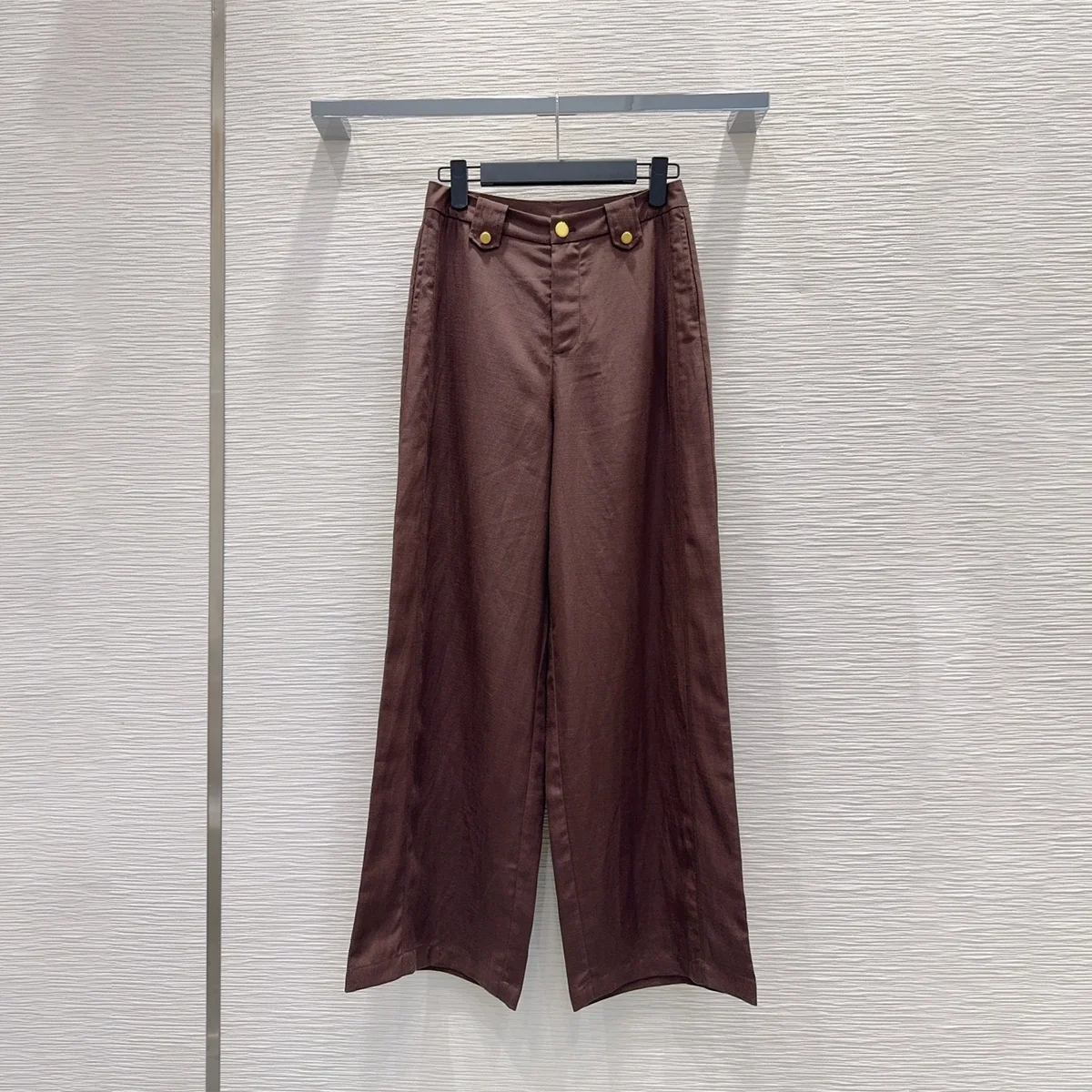 2026 High-Quality Women's Casual Long Pants with Gold Button Decorations, Linen Texture, and Vertical Draping Fit--hb806