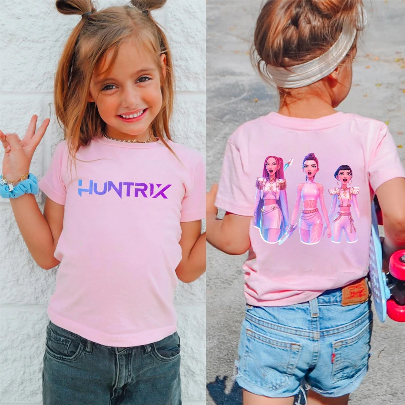 

Модная детская футболка Kpop Demon Hunters HUNTRX для девочек и мальчиков, хлопковая одежда унисекс, футболка, детские футболки с короткими рукавами, топы Y2k
