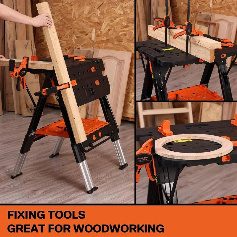 For Pony Portable Folding Work Table, 2-in-1 as Sawhorse & Workbench, Load Capacity 1000 lbs- & 500 -, 31” W×25”