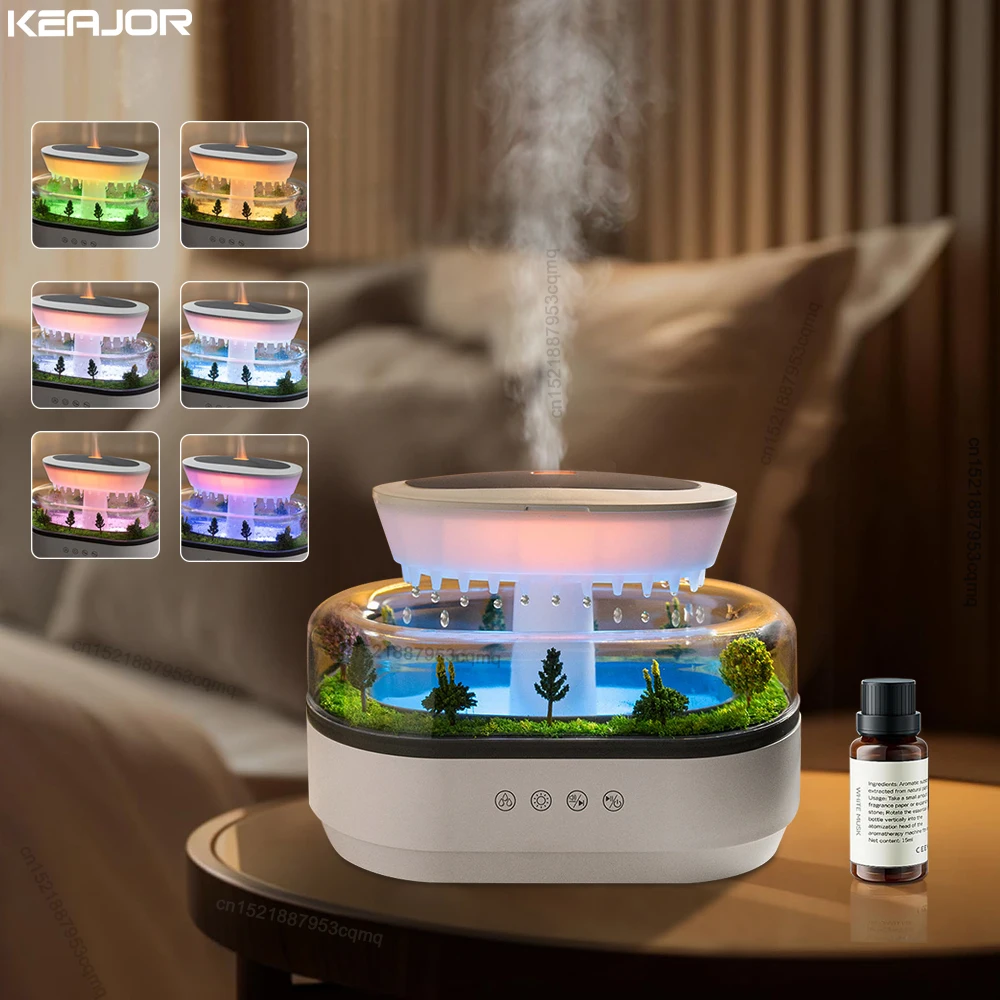 Umidificador de aroma gota de chuva umidificador de ar luz colorida ruído branco difusor de óleo essencial casa difusor de fragrância ultrassônica