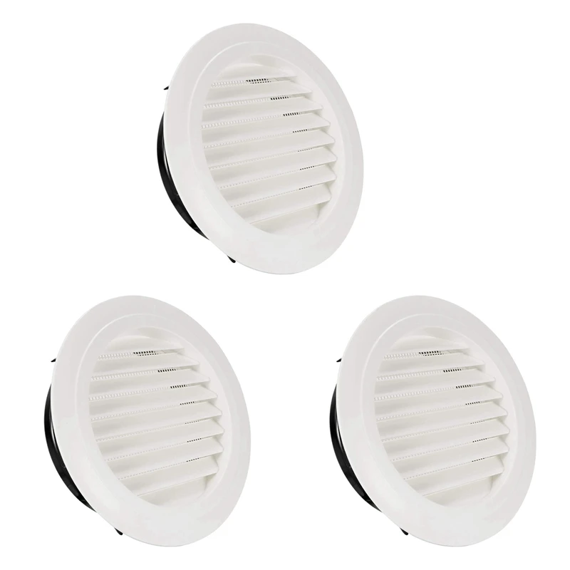 

3Pcs 8 Inch Round Air Vent ABS Louver Grille Cover White Soffit Vent With Built-In Fly Screen Mesh