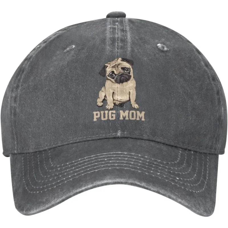 

Pug Mom Dog Womens Denim Baseball Cap Mom Trucker Hat Cap for Women Unisex