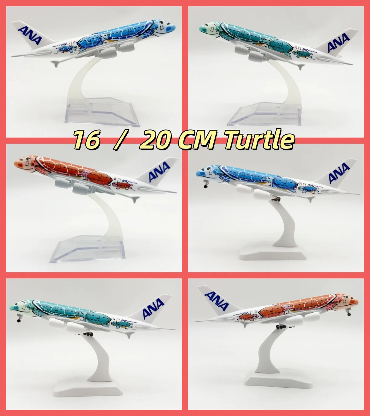 Modelo de Avión A380 de 16CM/20CM de ANA Sea Turtle Painting, Divertido Modelo de Avión para Adultos, Modelo de Aviones de Metal Fundido a Presión, All Nippon Airways