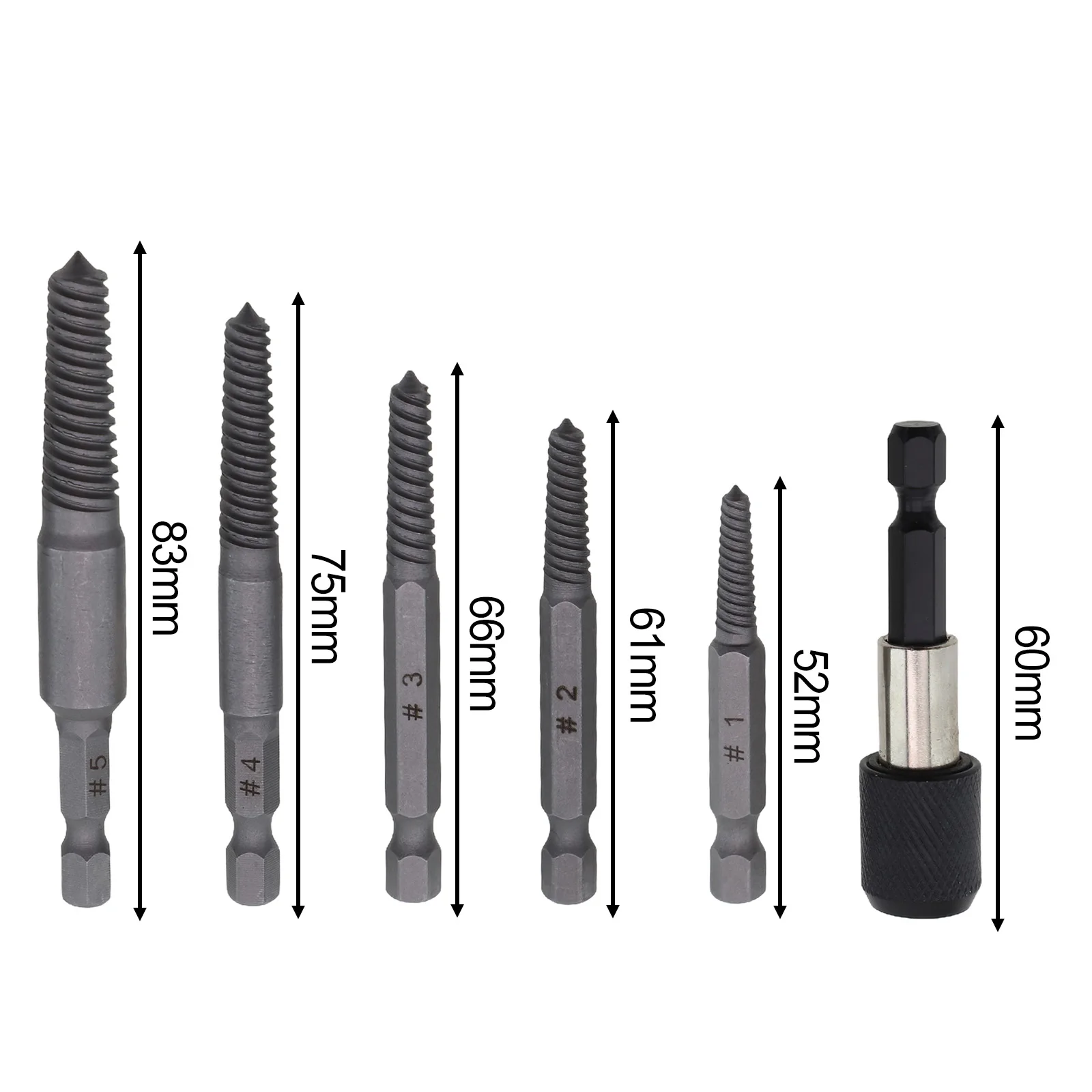 Screw Extraction Tools 6Pcs High Performance Set for Efficiently Removing Damaged Screws from Various Materials